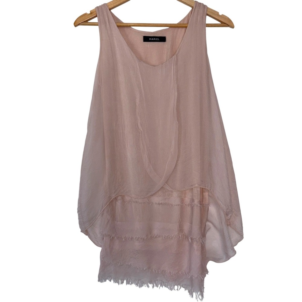 Mariel Tank Top Womens 100% Silk Layered Flowy Raw Hem Italy Boho Small Pink